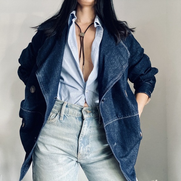 Free People Denim Long Sleeve Button Front Car Coat Small 100% cotton